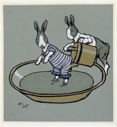 Nyulak prennant un bain - a „Merry Party”-ban, ill. Cécil Aldin, szerk. Hodder & Stoughton, London alkotó: Cecil Charles Windsor Aldin