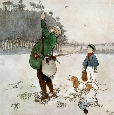 Cecil Aldin (1870-1935) The Fighter Shooting Ducks akvarellje, 19. századi magángyűjtemény alkotó: Cecil Charles Windsor Aldin