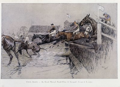 A nagy nemzeti akadályverseny Liverpoolban: The Jumping of the River – Cecil aldin rajza alkotó: Cecil Charles Windsor Aldin