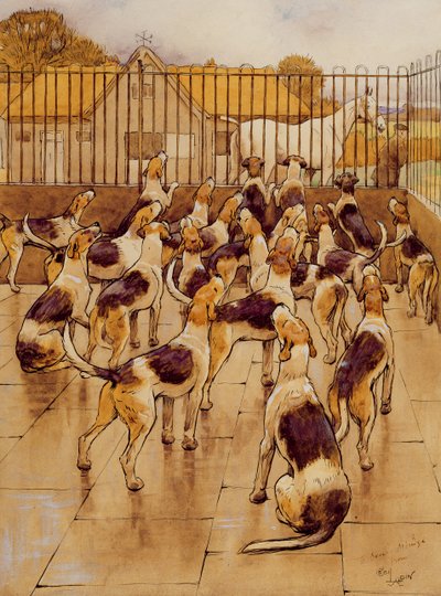 A kutyák hirtelen kórusban üvölteni kezdtek (grafit, toll és tinta és wc papírra) alkotó: Cecil Charles Windsor Aldin
