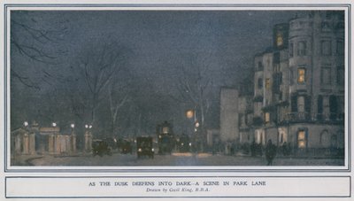 Ahogy az alkonyat sötétbe borul - egy jelenet a Park Lane-en alkotó: Cecil King