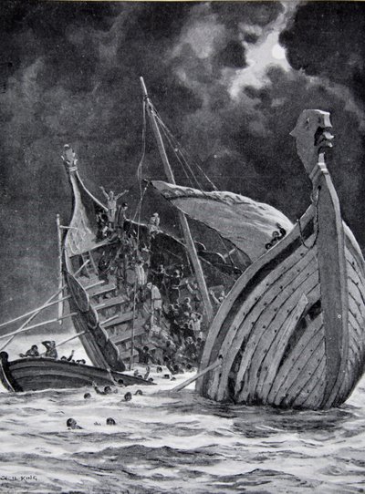 A Fehér Hajó elvesztése 1120-ban, illusztráció a Hutchinson történetéből a brit nemzetről, 1923 körül alkotó: Cecil King