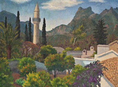 Török falu mecsettel, Ciprus alkotó: Cedric Morris