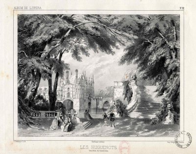 A Château de Chenonceaux kastélya és kertjei, 1836. alkotó: Celestin Deshayes