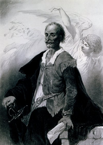 Miguel de Cervantes Saavedra portréja (Alcala de Henares alkotó: Celestin Francois Nanteuil