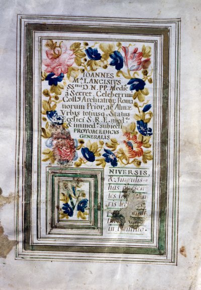 Giovanni Maria Lancisi (1654-1720) által Rómában kiadott orvosi diploma alkotó: Central Italian School