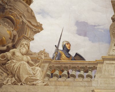 Részlet Olaszország allegóriájából, Cesare Mariani (1826-1901) freskója, mennyezet, Többségterem, Palazzo delle Finanze (Pénzügyek Palota), Róma. Olaszország alkotó: Cesare Mariani