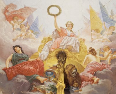 Részlet Olaszország allegóriájából, Cesare Mariani (1826-1901) freskója, mennyezet, Nagyság csarnoka, Palazzo delle Finanze (Pénzügyek Palota), Róma. Olaszország alkotó: Cesare Mariani