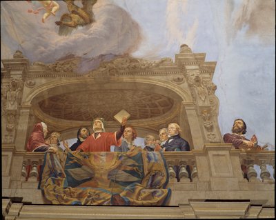 Részlet Olaszország allegóriájából, Cesare Mariani (1826-1901) freskója, mennyezet, Nagyság csarnoka, Palazzo delle Finanze (Pénzügyek Palota), Róma. Olaszország alkotó: Cesare Mariani