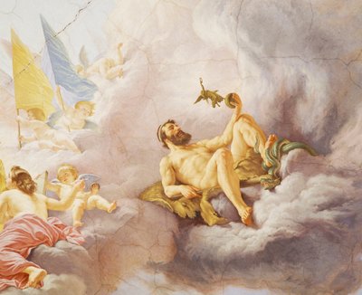 Részlet Olaszország allegóriájából, Cesare Mariani (1826-1901) freskója, mennyezet, Többségterem, Palazzo delle Finanze (Pénzügyek Palota), Róma. Olaszország alkotó: Cesare Mariani