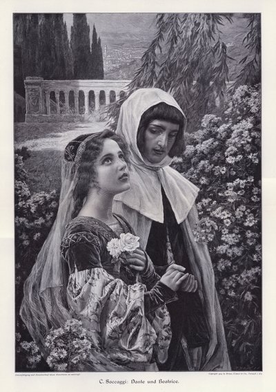 Dante és Beatrice (metszet) alkotó: Cesare Saccaggi