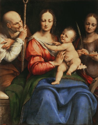 A Szent Család Szent Katalinnal, 1515-20 (panelről átvitt olaj, vászon) alkotó: Cesare da Sesto