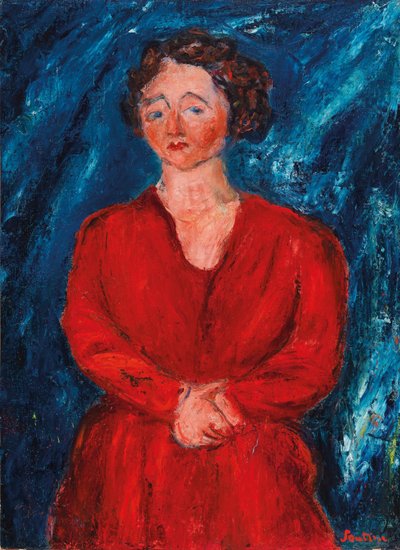 A piros ruhás nő kék alapon, 1928 körül. alkotó: Chaim Soutine