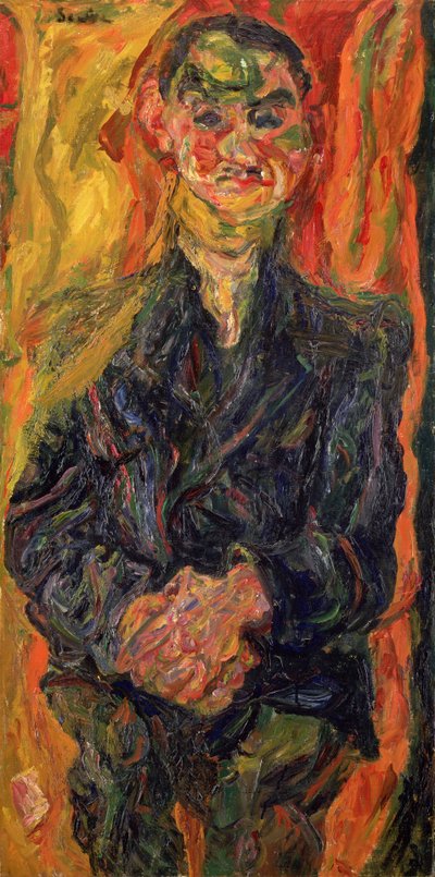 Férfi kékben, sárga és piros háttérrel alkotó: Chaim Soutine