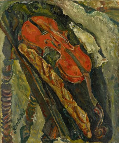 Nature morte au vilon, pain et poisson Csendélet hegedűvel, kenyérrel és hallal, c. 1922. alkotó: Chaim Soutine