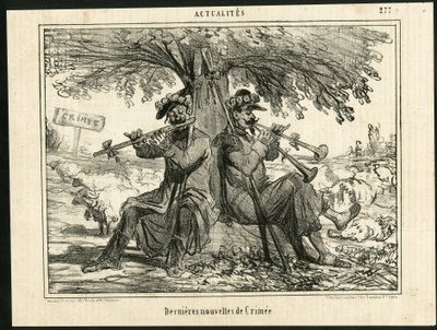 Illusztráció Chamről (1819-1879) a Charivariban - Legfrissebb krími hírek - Háború, zene, krími (krími háború alkotó: Amédée de Noé
