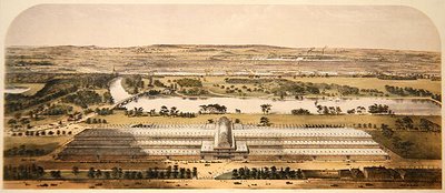 Madártávlat az épületről a Nagy Kiállításhoz, az Ackermann & Co. alkotó: Charles (after) Burton