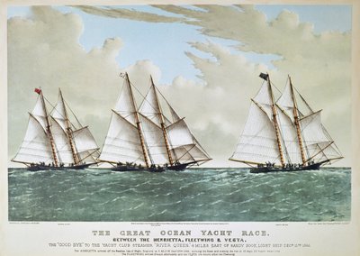 Nagy óceáni jachtverseny 1866-ban Henrietta, Vesta és Fleetwing között, kiadó: Currier & Ives alkotó: Charles (after) Parsons