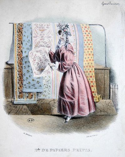 Tapéta eladó, 1840 körül (színes litho) alkotó: Charles (after) Philipon