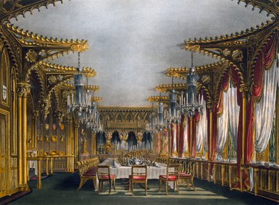 Gótikus ebédlő, Thomas Sutherland (1785-1838) metszete, Charles Wild (1781-1835) terve alapján, A királyi rezidenciák története című kötetből. alkotó: Charles (after) Wild