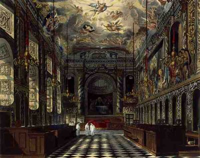 A királyi kápolna, Windsor kastély, a "Royal Residences" című képből, Thomas Sutherland (sz.1785) metszete, William Henry Pyne (1769-1843) kiadása. alkotó: Charles (after) Wild