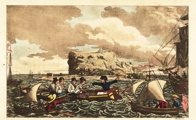 Midshipman Newcome evezős csónakkal a HMS Vanguardhoz került Gibraltár közelében alkotó: Charles (c.1797 1850) (after) Williams