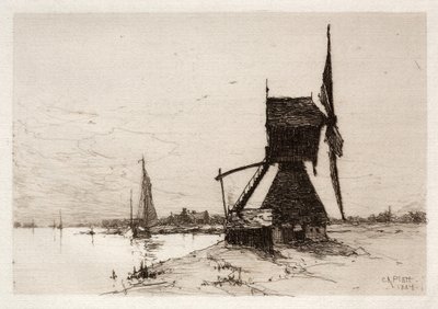 Szélmalom a part mentén, 1884. alkotó: Charles Adams Platt