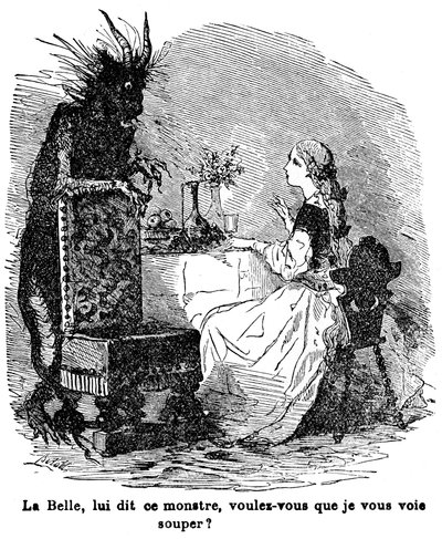 Illusztráció Mrs. Jeanne Marie Leprince de Beaumont „Szépség és a Bete” című meséjéhez, XIX. alkotó: Charles Albert dArnoux Bertall