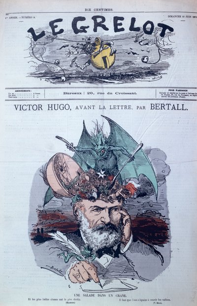 „Agysaláta”, Victor Hugo (1802-85) karikatúrája a „Le Grelot” borítójáról, 1871. június alkotó: Charles Albert d Arnoux Bertall