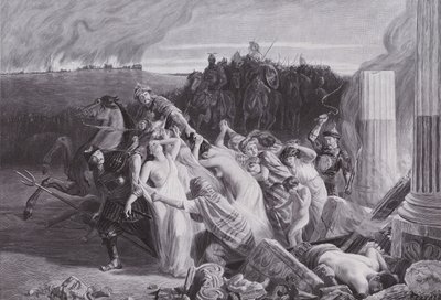 A hunok által elrabolt gallok (litho) alkotó: Charles Alexandre Coessin de la Fosse