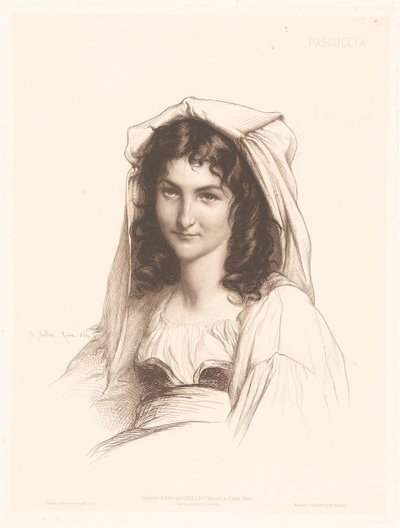 Egy olasz nő portréja Pascuccia (cím a tárgyon) Olasz nők portréi (sorozat címe) alkotó: Charles Alphonse Paul Bellay