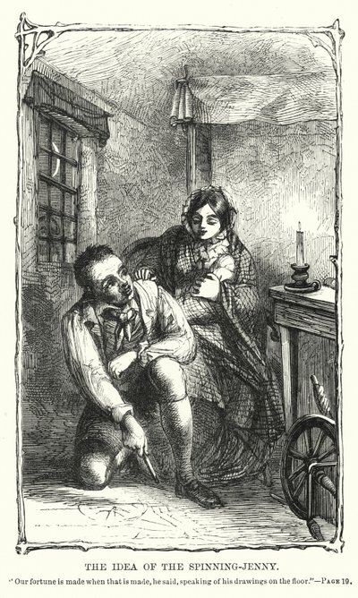 A spinning-jenny ötlete (metszet) alkotó: Charles Altamont Doyle