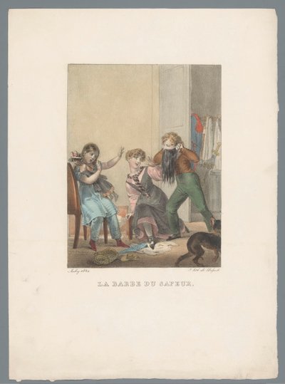 Fiú megijeszt két lányt műszakállal La barbe du sapeur (cím a tárgyon) Child