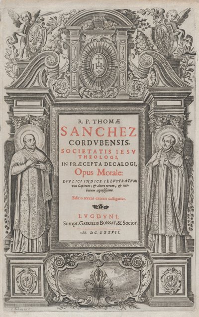 Az „Opus morale in the Precepts of the Decalogue” címlapja, 1637. alkotó: Charles Audran
