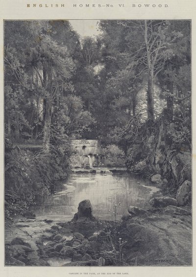 English Homes, Bowood, Cascade in the Park, the End of the Lake alkotó: Charles Auguste Loye