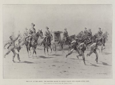 A CIV a fronton, a Mounted Escort Cronjébe érkezik a Modder River táborba alkotó: Charles Auguste Loye