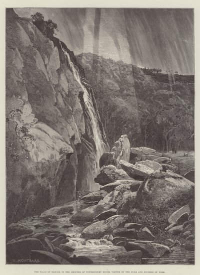 Dargle vízesése, a Powerscourt House területén, York hercege és hercegnője látogatta meg alkotó: Charles Auguste Loye