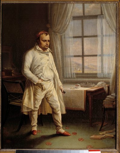 I. Napóleon (1769-1821) egy Sainte Helene portréja egy darabban Longwoodban, aki emlékműveit diktálja Charles Auguste Steuben (1788-1856) festménye 1820 V. 0,62 x 0,51 m Ile D