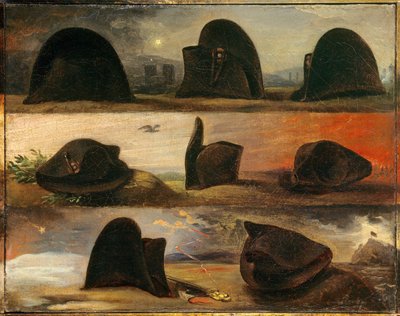 I. Napóleon korszakai vagy Napóleon élete nyolc kalapban. Charles Auguste Steuben (1788-1856) festménye Ec. Összes, v. 1826. Olaj, vászon. Mérete: 0,26 x 0,29 m. Malmaison, Musee Du Chateau alkotó: Charles Auguste Steuben
