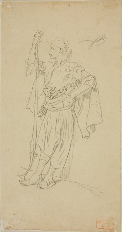 Fegyveres arab falnak dőlve alkotó: Charles Bargue