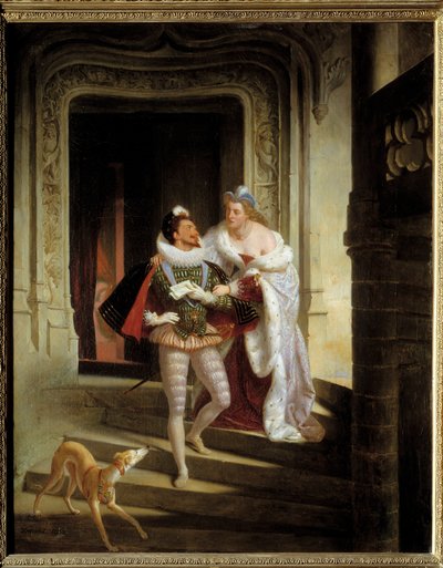 Noirmoutiers márkiné, Charlotte de Beaune Semblancay (1551-1617), aki megpróbálja megkerülni I. Lotaringiai Henriket, Guise hercegét, akit Balafre-nak hívtak (1550-1588), hogy elmenjen a Blois államok gyűlésére, mielőtt meggyilkolták (1588) a B kastély alkotó: Charles Barthelemy Durupt