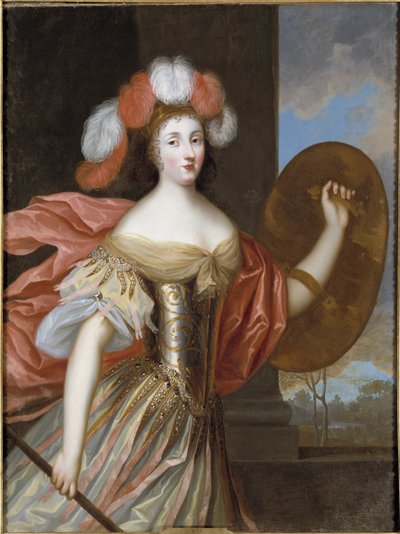 Olympe Mancini, Soissons és Athena grófnője – Olympia Mancini (1638-1708), Soissons grófnője, mint Athéné portréja, Beaubrun, Charles (1604-1692). Olajfestmény. Mérete: 130x99 cm. Nemzeti Múzeum Stockholm alkotó: Charles Beaubrun