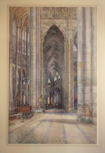 A Beauvais-székesegyház belseje, 1896 körül (akvarell) alkotó: Charles Bernier