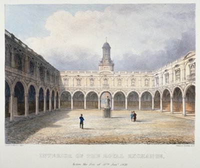 A Royal Exchange udvara, London City, 1838. alkotó: Charles Bigot