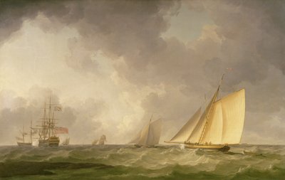 Cutter Close friss szellővel, más hajókkal, 1750 körül alkotó: Charles Brooking