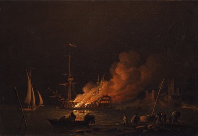 Éjszaka égő hajó alkotó: Charles Brooking