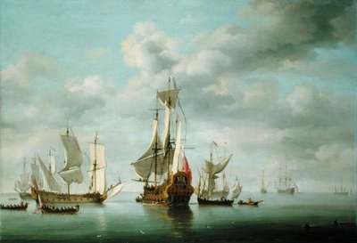 Becalmed hadihajók (olaj a panelen) alkotó: Charles Brooking