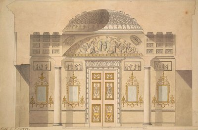 A tükörfal megemelése az achát pavilon jáspis-tanulmányában Carszkoje Selóban alkotó: Charles Cameron