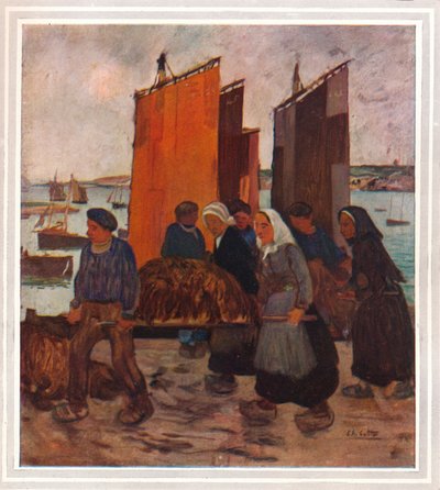 Breton halászok partraszállnak Le Goemonból, 1903 alkotó: Charles Cottet