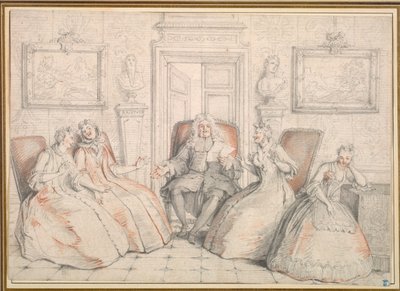 Trissotin felolvasása Philaminte-nak, Bélise-nek és Armande-nak (a 3. felvonásból, Molière "Les Femmes Savantes" című művének 2. jelenete) alkotó: Charles Coypel